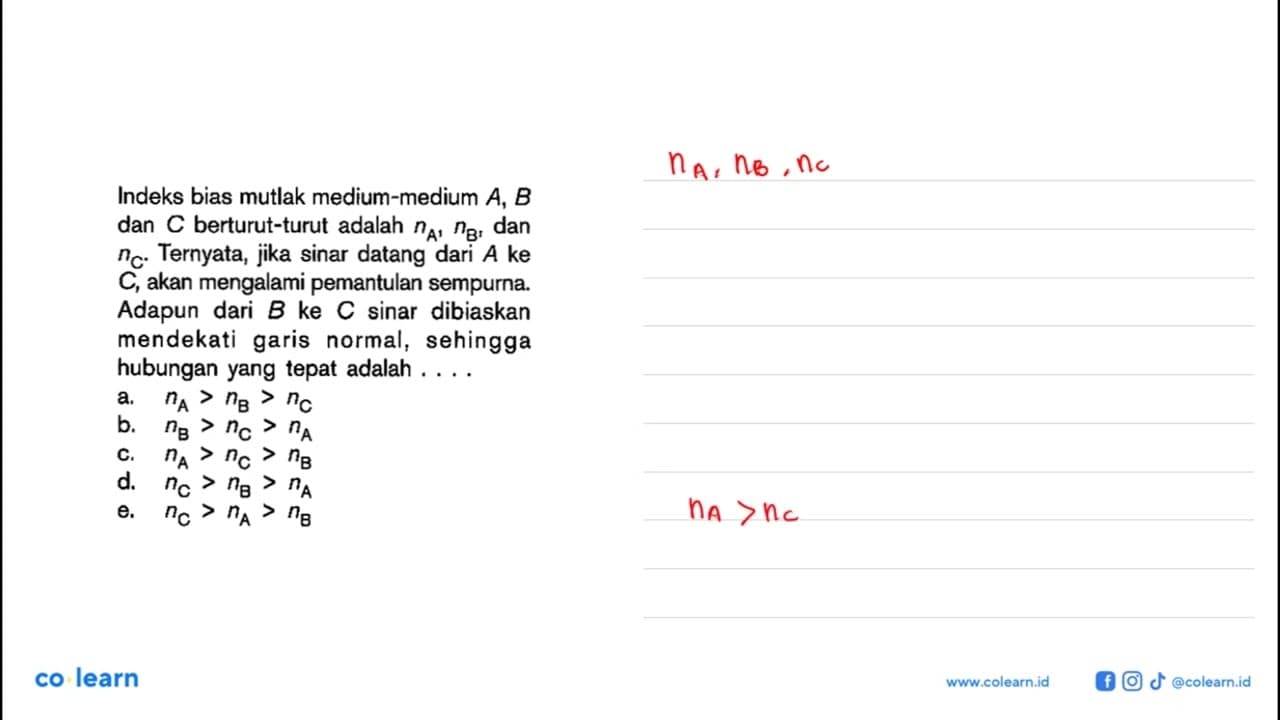 Indeks bias mutlak medium-medium A, B dan C berturut-turut