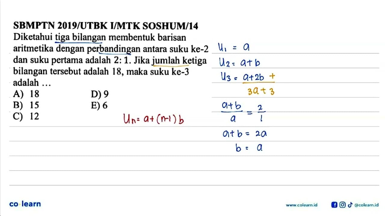 SBMPTN 2019/UTBK I/MTK SOSHUM/14 Diketahui tiga bilangan