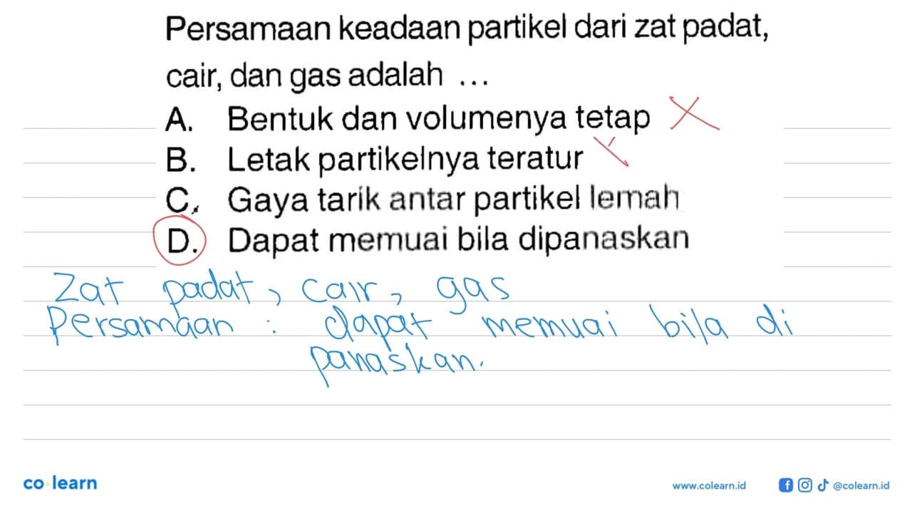 Persamaan keadaan partikel dari zat padat, cair, dan gas