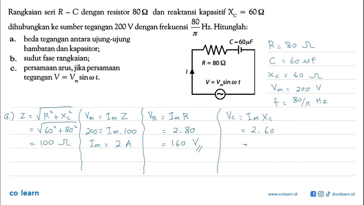 Rangkaian seri R-C dengan resistor 80 Ohm dan reaktansi