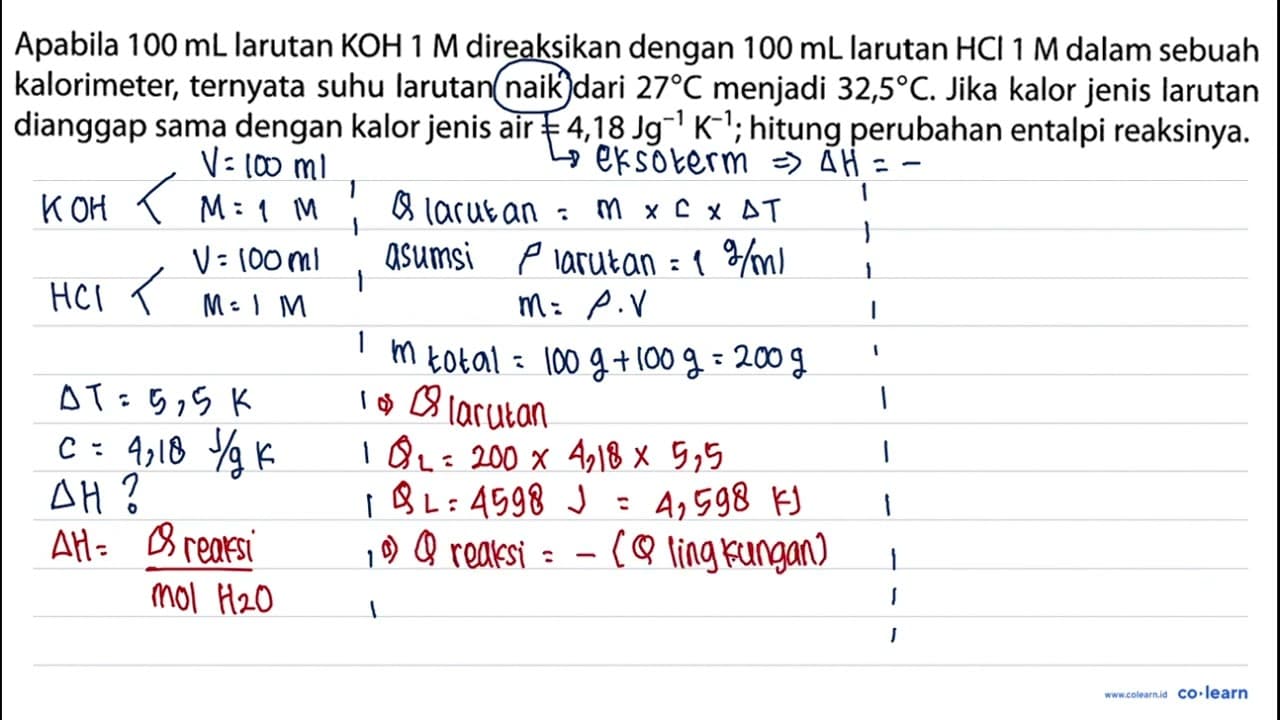 Apabila 100 mL larutan KOH 1 M direaksikan dengan 100 mL