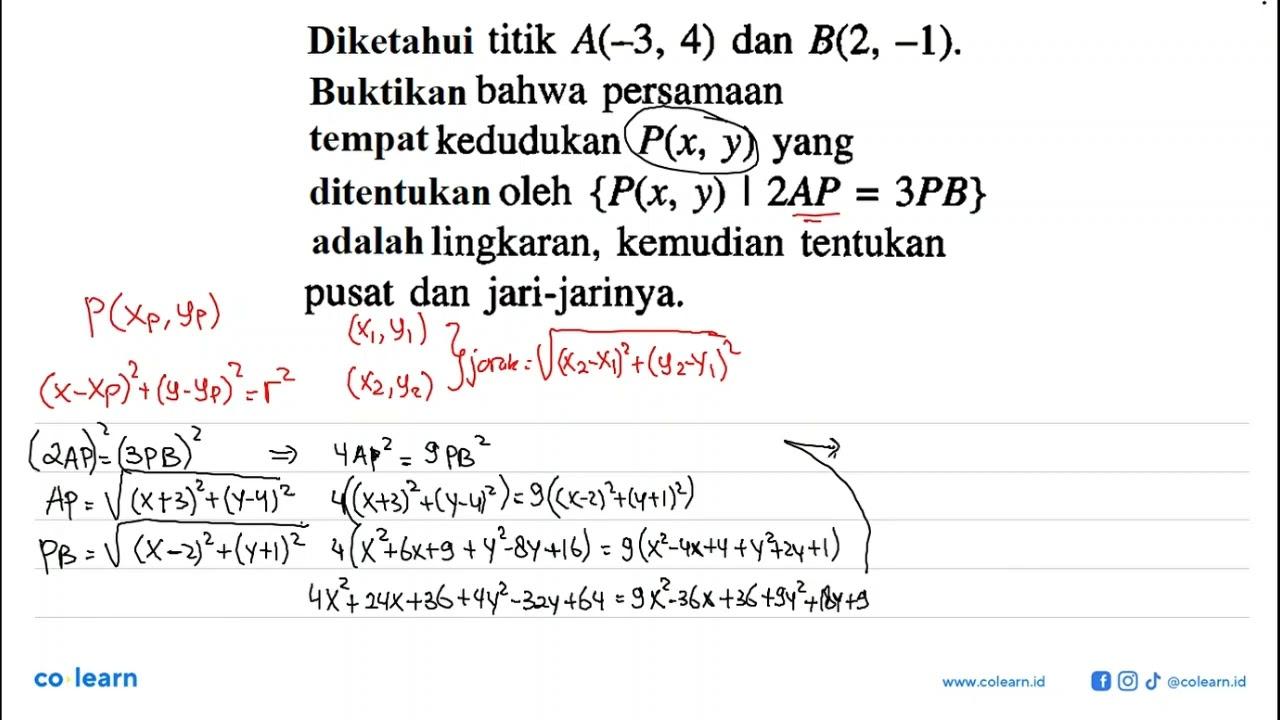 Diketahui titik A(-3,4) dan B(2,-1) Buktikan bahwa