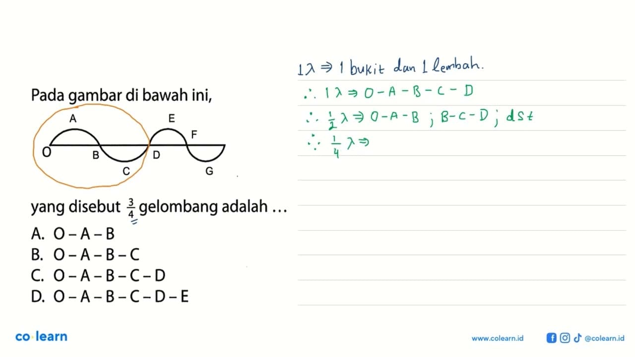 Pada gambar di bawah ini, O A B C D E F G yang disebut 3/4