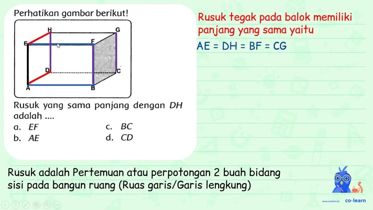 Perhatikan gambar berikut! Rusuk yang sama panjang dengan