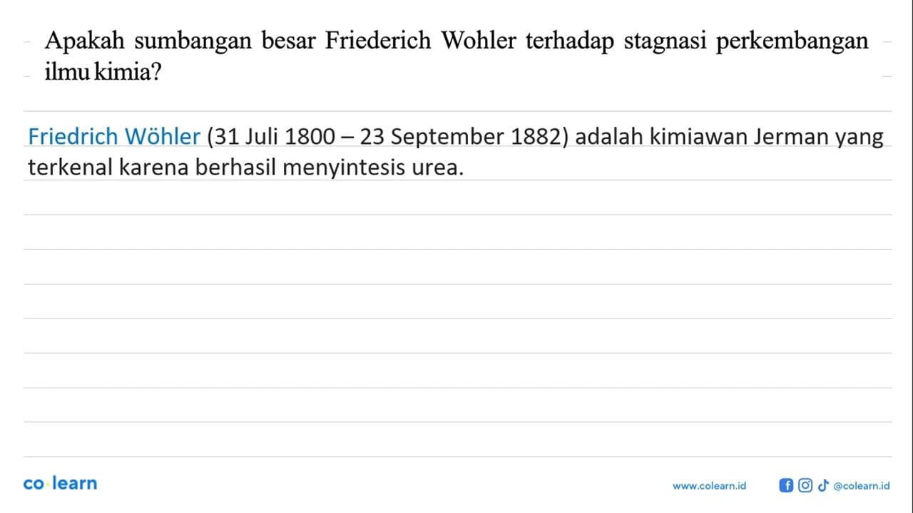 Apakah sumbangan besar Friederich Wohler terhadap stagnasi