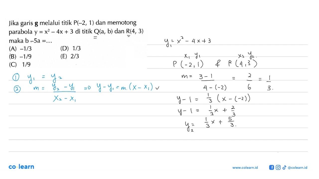 Jika garis g melalui titik P(-2,1) dan memotong parabola