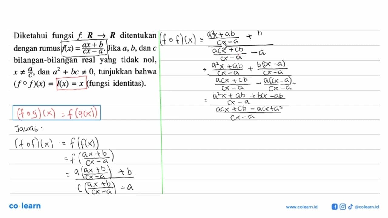 Diketahui fungsi f : R -> R ditentukan dengan rumus f(x) =