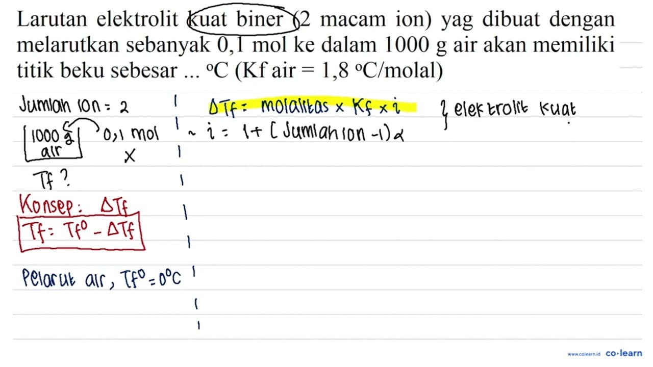 Larutan elektrolit kuat biner (2 macam ion) yag dibuat