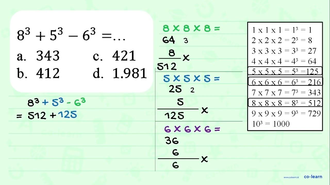 8^3 + 5^3 - 6^3=...