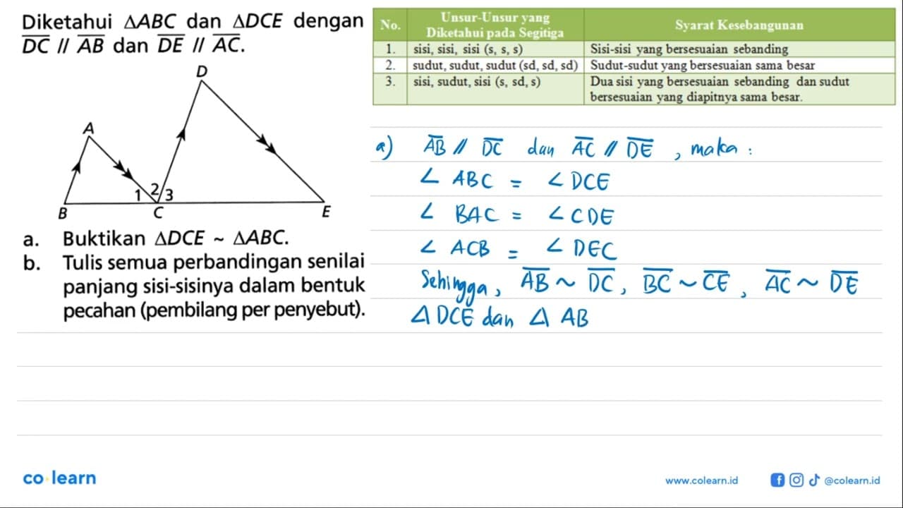 Diketahui segitiga ABC dan segitiga DCE dengan DC//AB dan