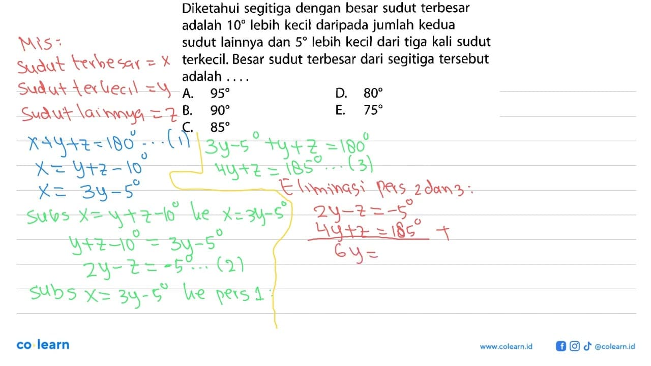 Diketahui segitiga dengan besar sudut terbesar adalah 10