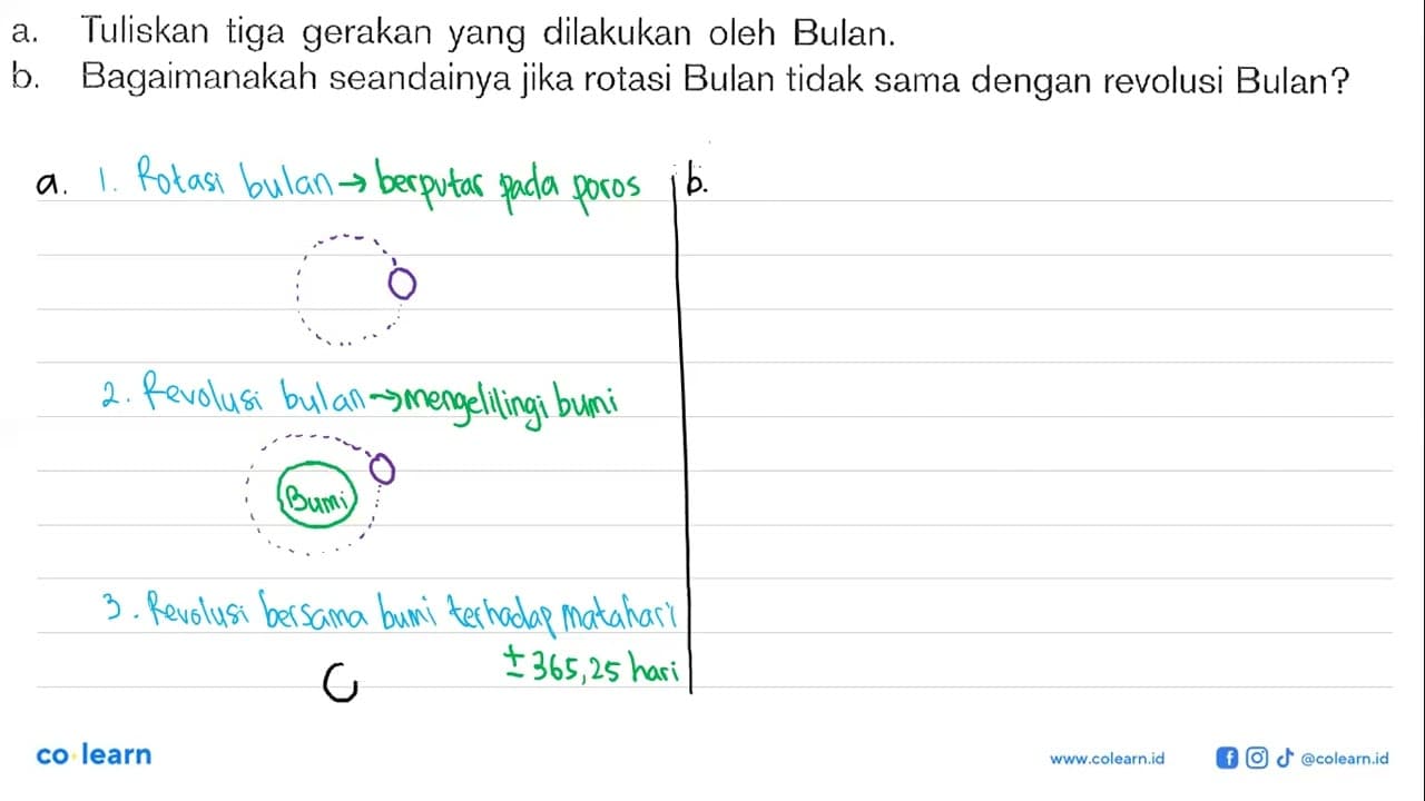 a. Tuliskan tiga gerakan yang dilakukan oleh Bulan. b.