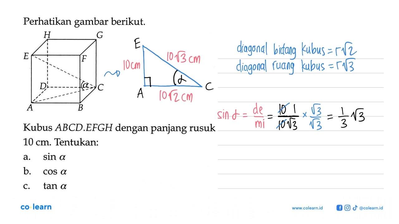 Perhatikan gambar berikut. a Kubus ABCD.EFGH dengan panjang