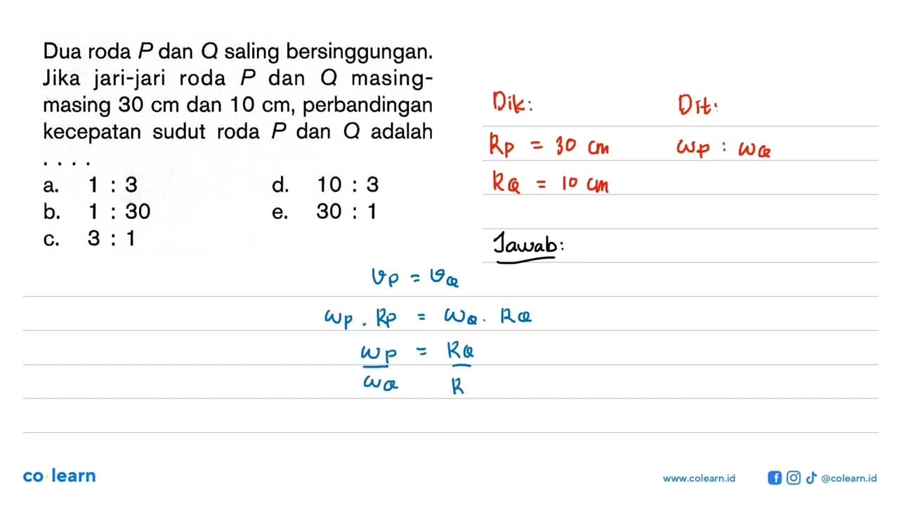 Dua roda P dan Q saling bersinggungan. Jika jari-jari roda