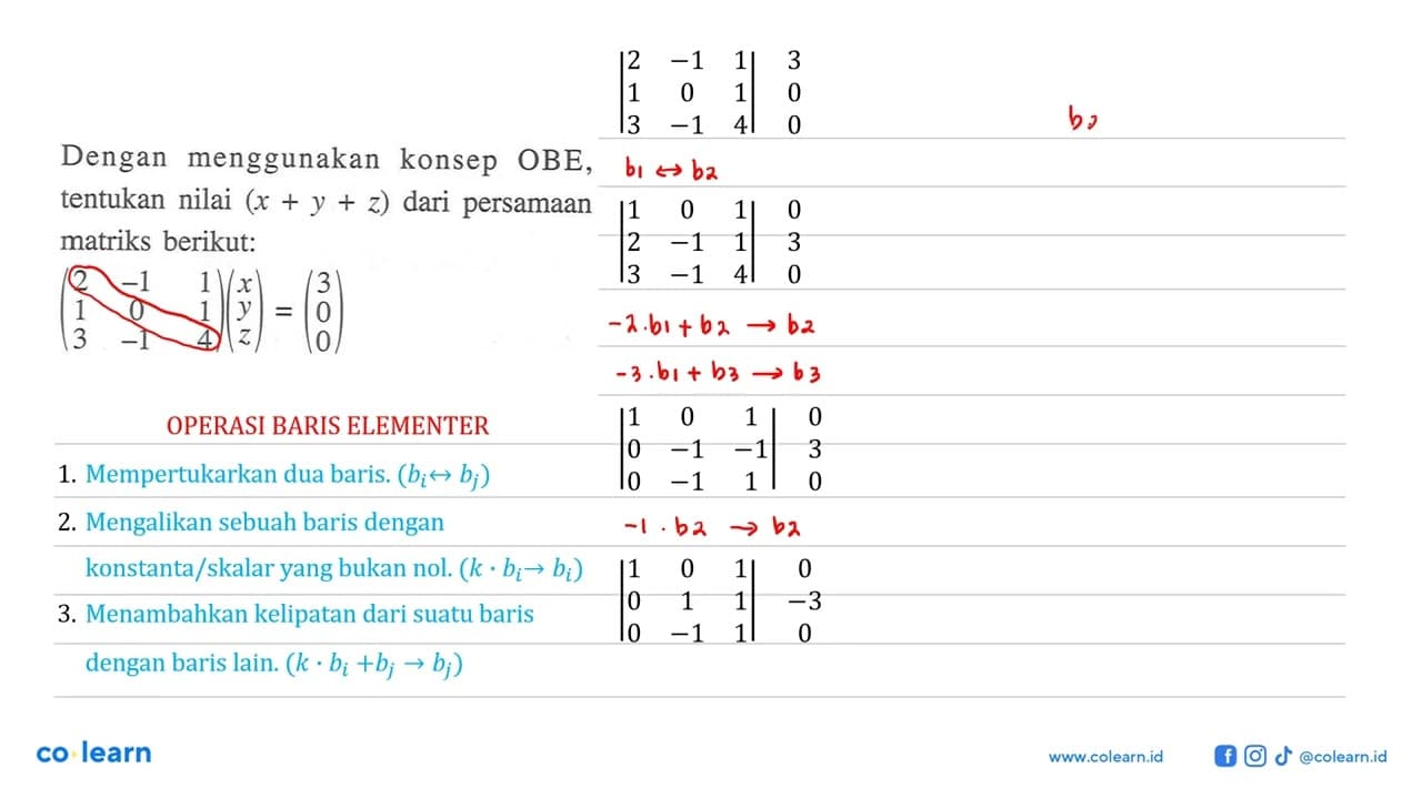 Dengan menggunakan konsep OBE, tentukan nilai (x+y+z) dari