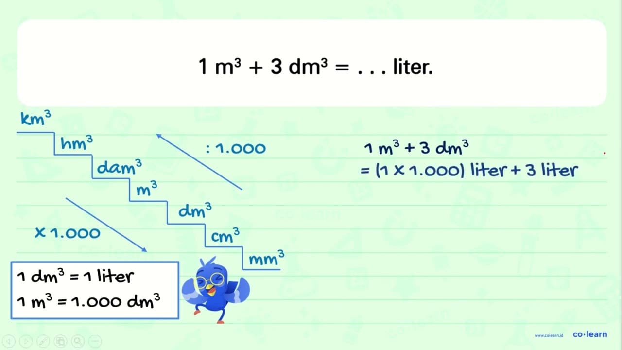 1 m^3 + 3 dm^3 = ... liter.