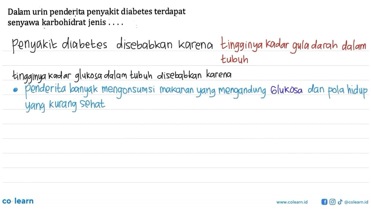 Dalam urin penderita penyakit diabetes terdapat senyawa