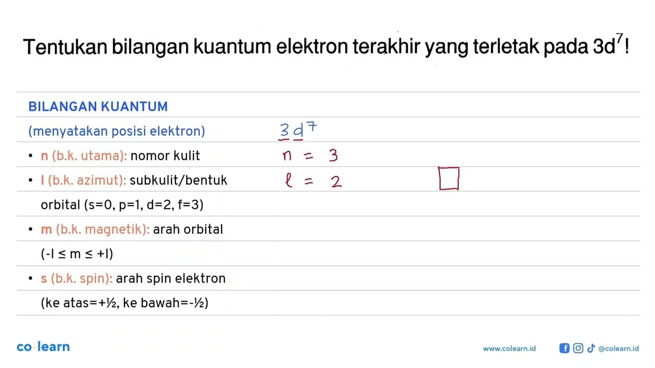 Tentukan bilangan kuantum elektron terakhir yang terletak