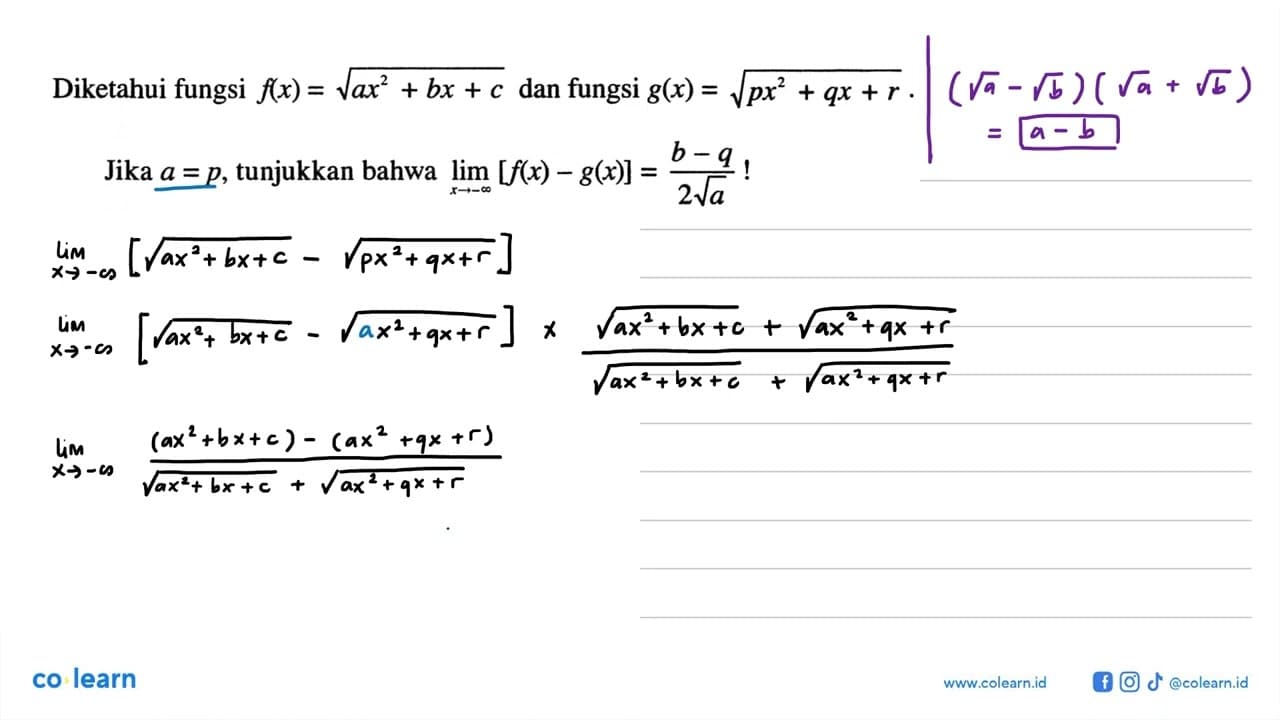 Diketahui fungsi f(x)=akar(ax^2+bx+c) dan fungsi