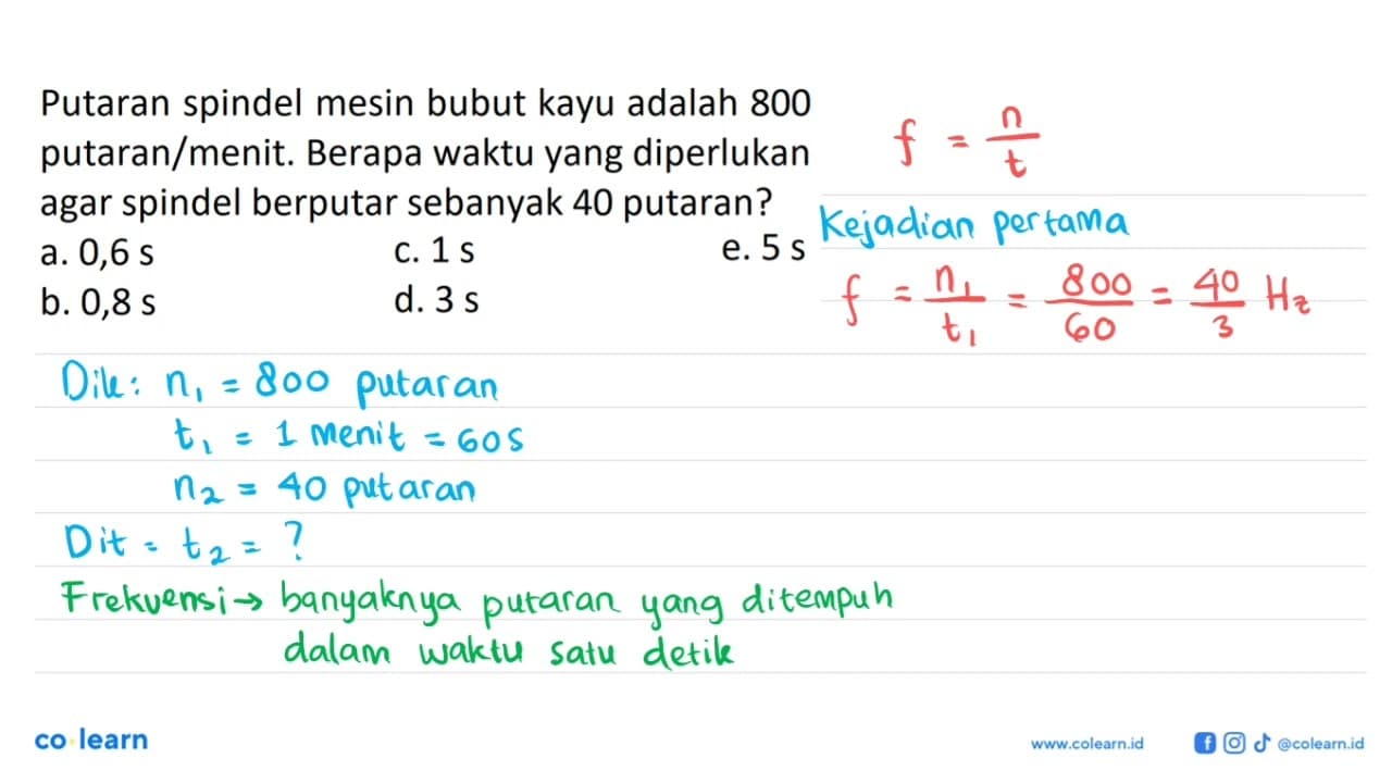 Putaran spindel mesin bubut kayu adalah 800 putaran/menit.