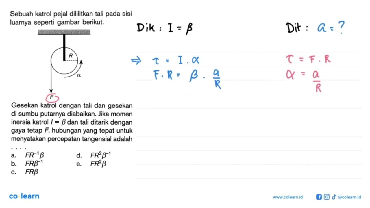 Sebuah katrol pejal dililitkan tali pada sisi luarnya