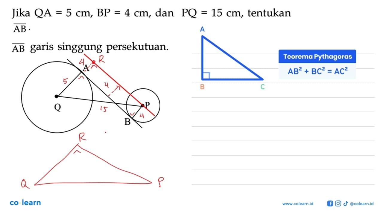 Jika QA=5 cm, BP=4 cm , dan PQ=15 cm , tentukan {AB) . {AB)