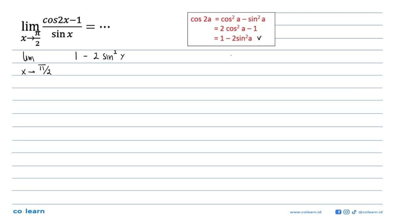 limit x->pi/2 (cos2x-1)/(sin x)= ...