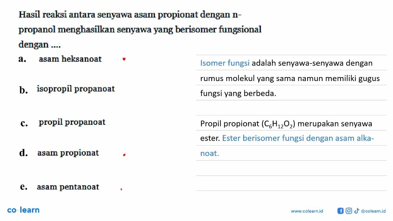 Hasil reaksi antara senyawa asam propionat dengan