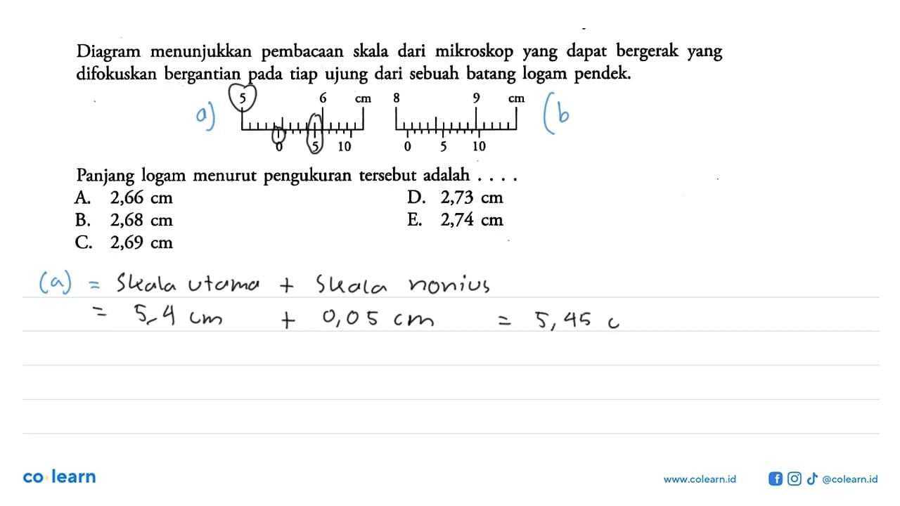 Diagram menunjukkan pembacaan skala dari mikroskop yang