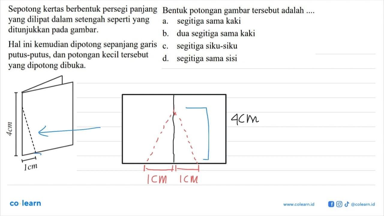 Sepotong kertas berbentuk persegi panjang yang dilipat