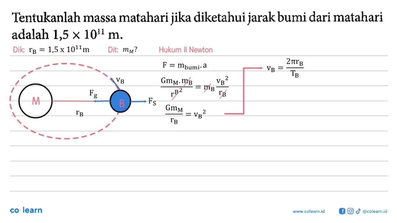 Tentukanlah massa matahari jika diketahui jarak bumi dari