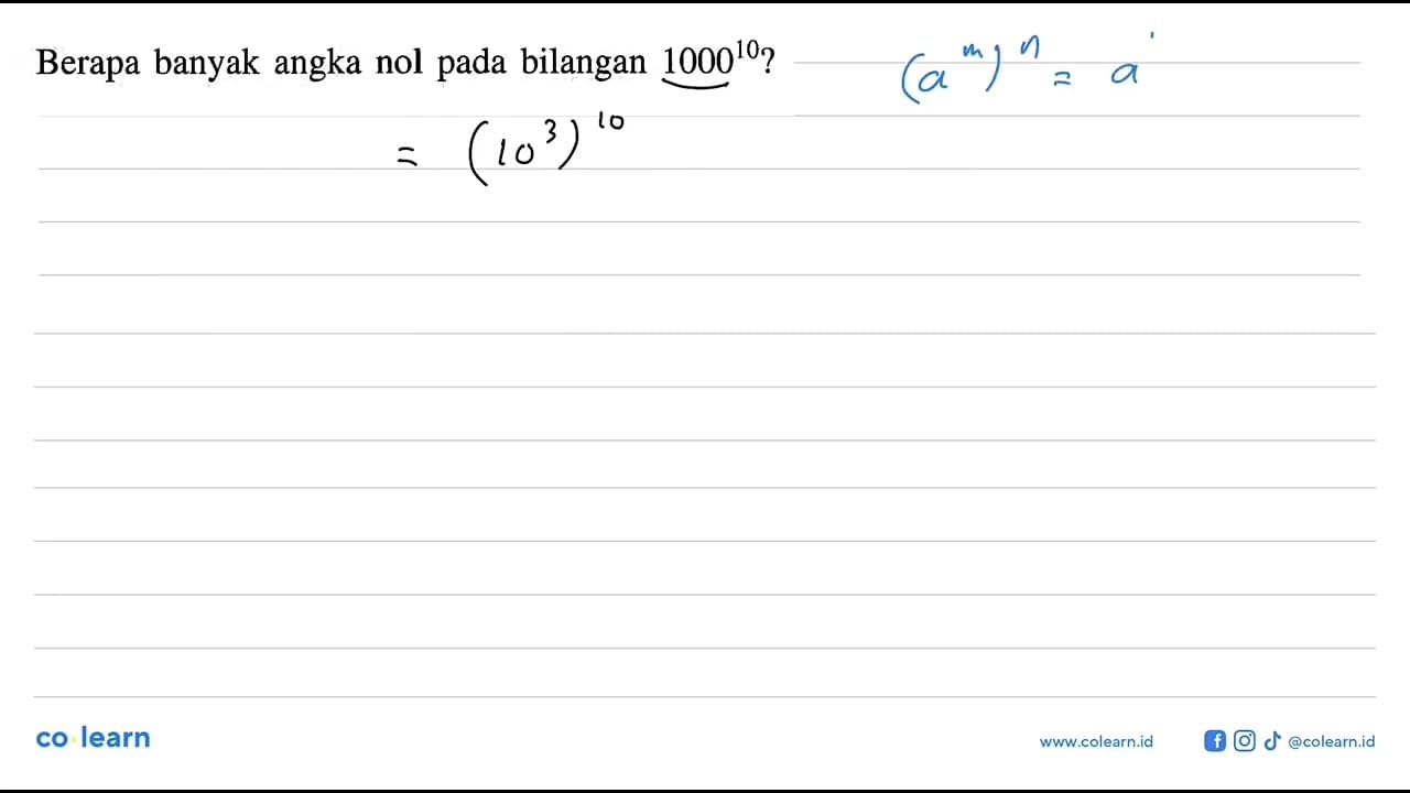 Berapa banyak angka nol pada bilangan 1000^10?