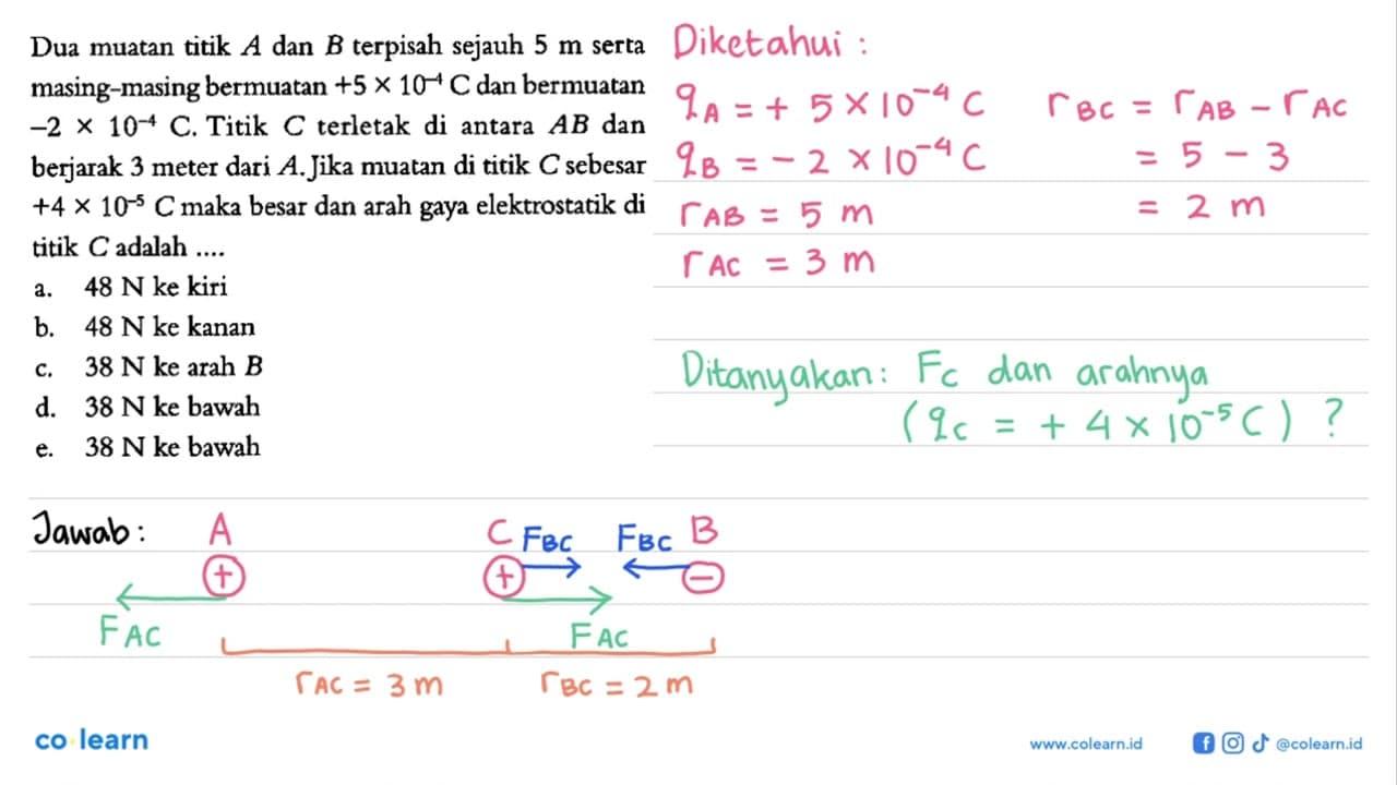 Dua muatan titik A dan B terpisah sejauh 5 m serta