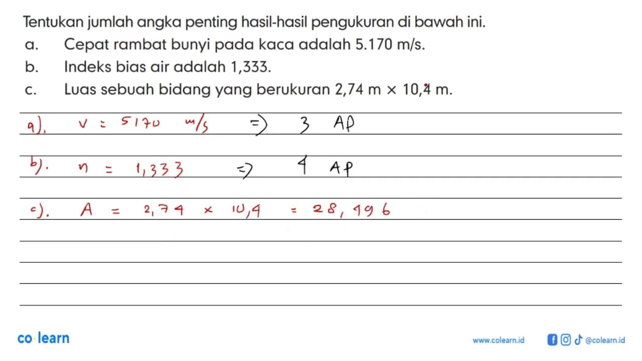 Tentukan jumlah angka penting hasil-hasil pengukuran di