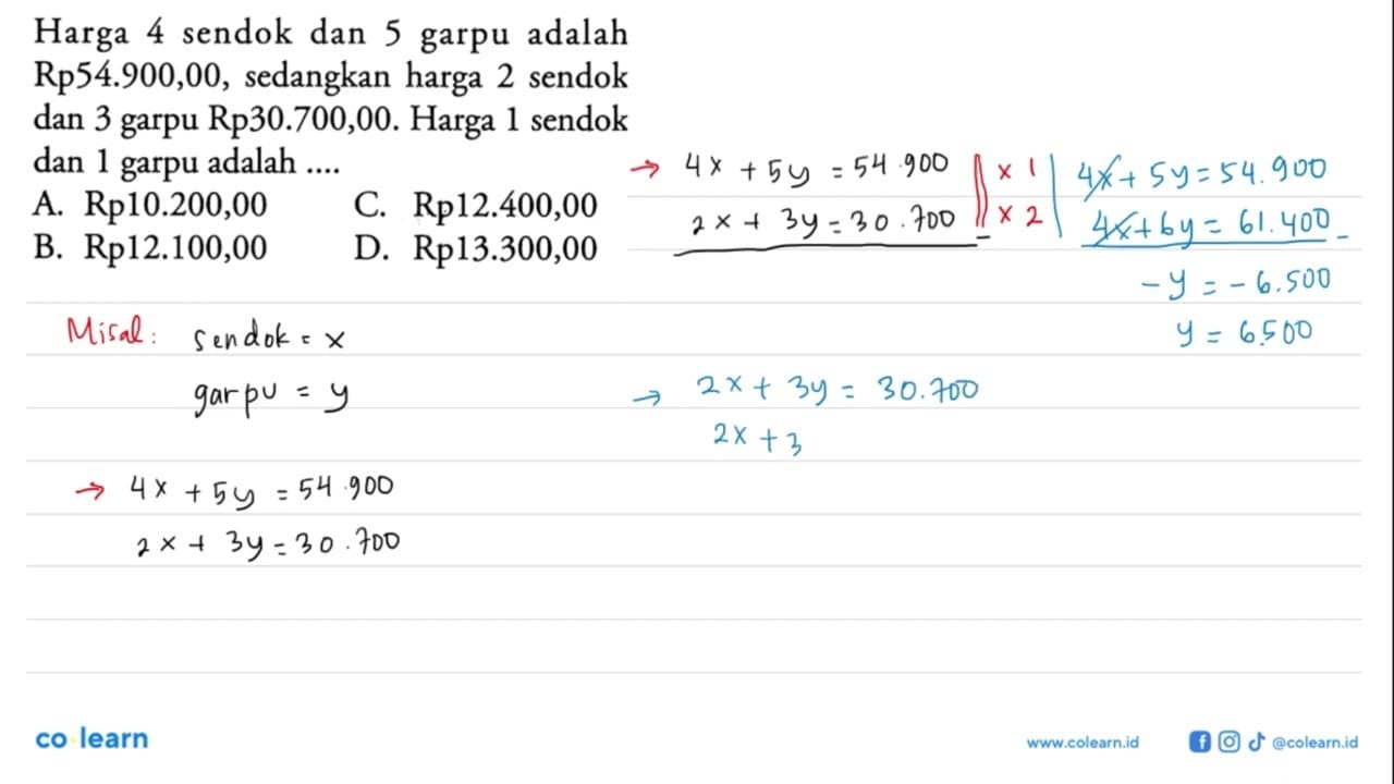 Harga 4 sendok dan 5 garpu adalah Rp54.900,00, sedangkan