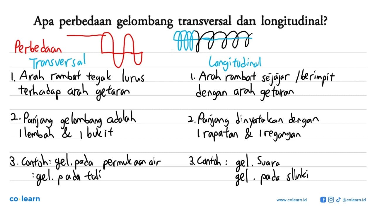 Apa perbedaan gelombang transversal dan longitudinal?
