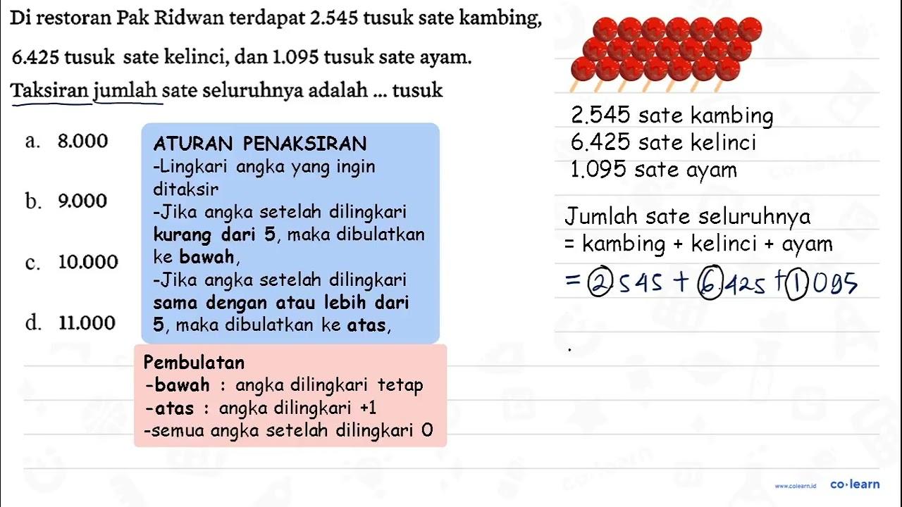 Di restoran Pak Ridwan terdapat 2.545 tusuk sate kambing,