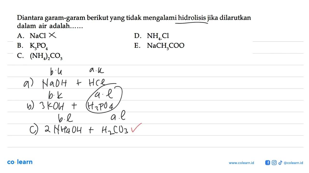 Diantara garam-garam berikut yang tidak mengalami