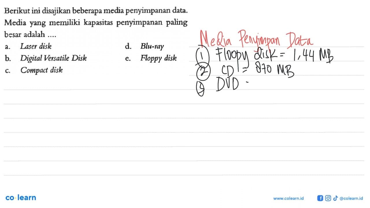 Berikut ini disajikan beberapa media penyimpanan data.