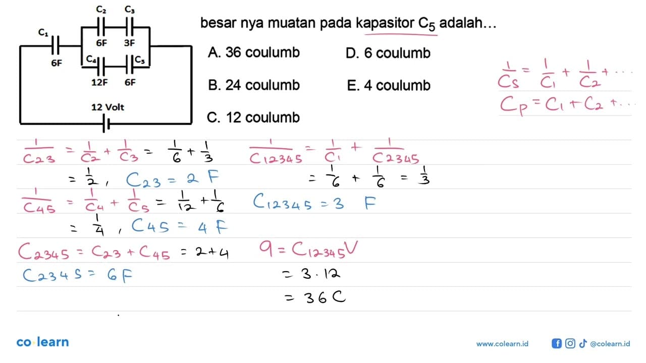 C1 C2 C3 C4 C5 6F 6F 3F 12F 6F 12 V besar nya muatan pada