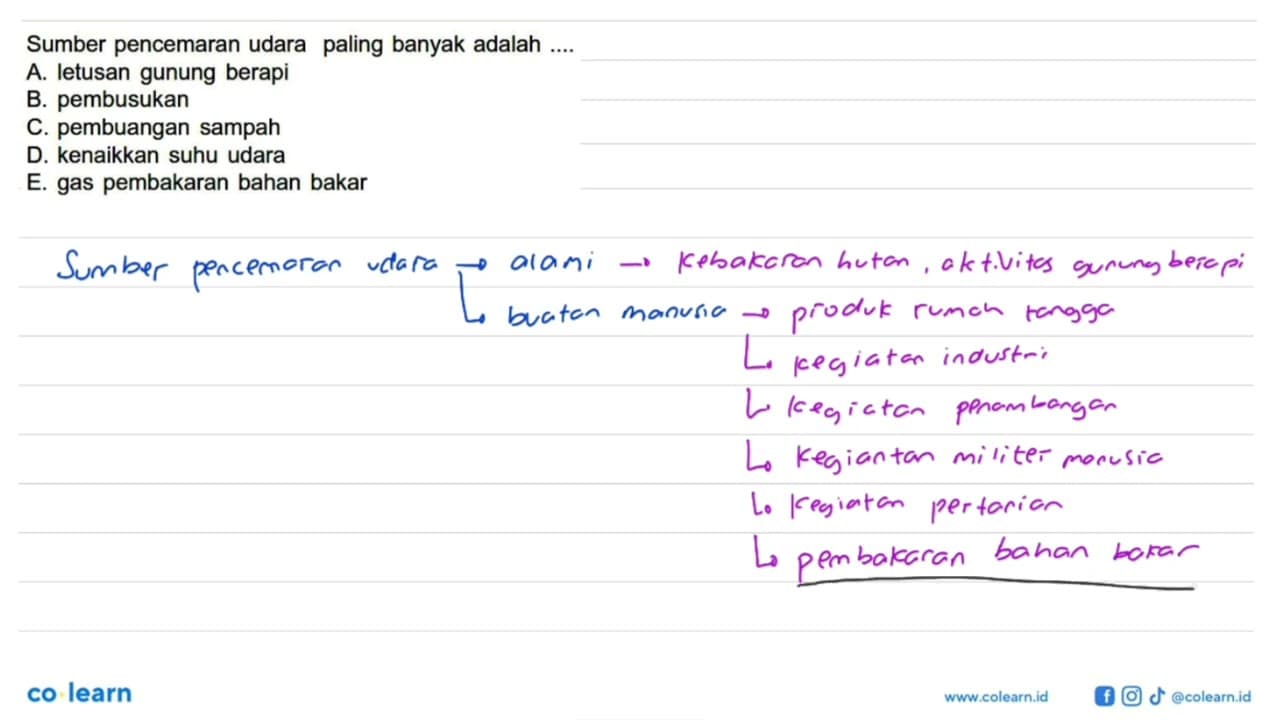 Sumber pencemaran udara paling banyak adalah ....