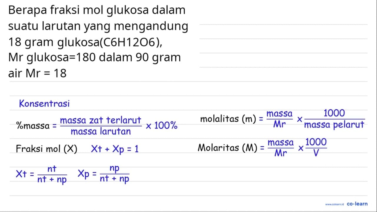 Berapa fraksi mol glukosa dalam suatu larutan yang