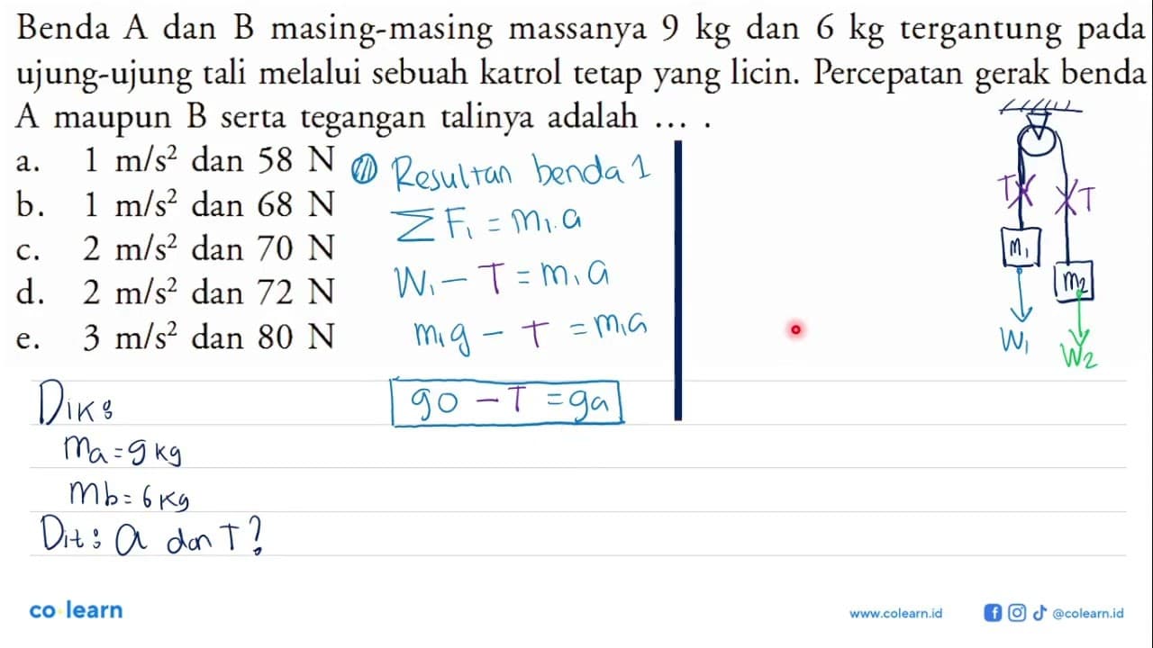 Benda A dan B masing-masing massanya 9 kg dan 6 kg