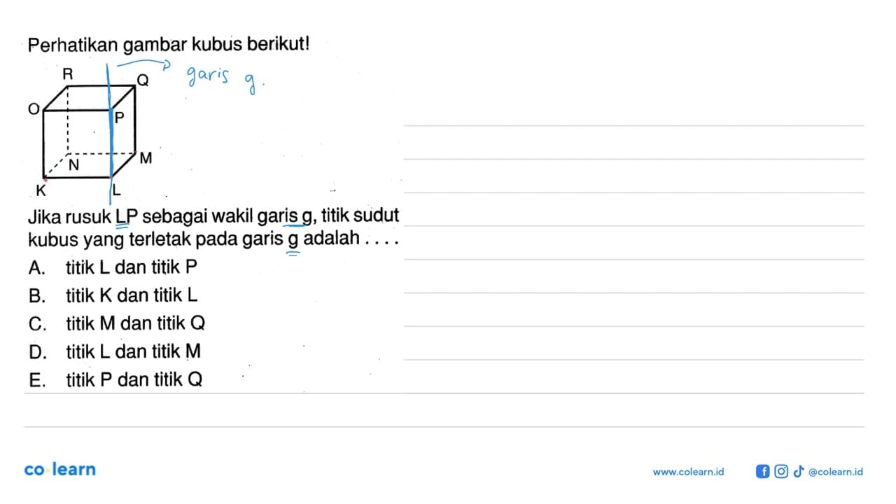 Perhatikan gambar kubus berikut! Jika rusuk LP sebagai