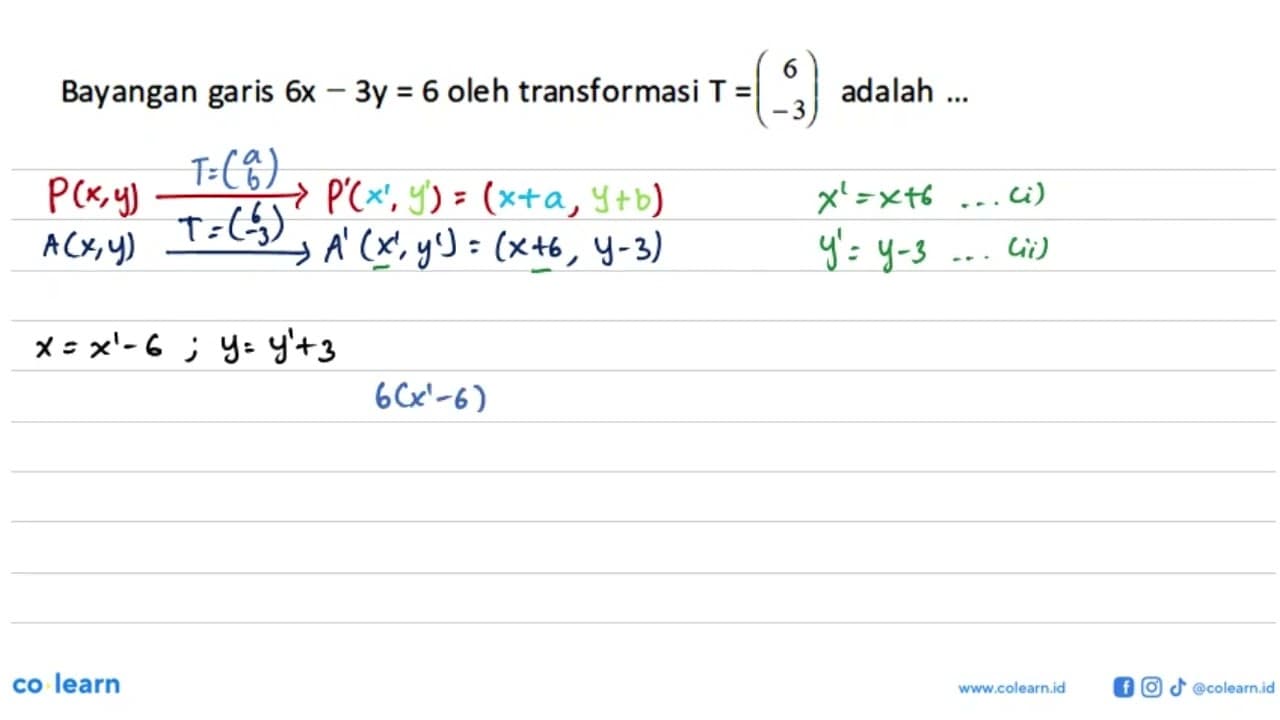 Bayangan garis 6x-3y = 6 oleh transformasi T = (6 -3)