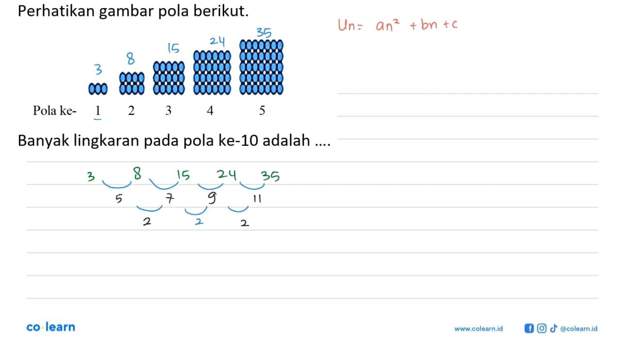 Perhatikan gambar pola berikut Pola ke- 1 2 3 4 5 Banyak