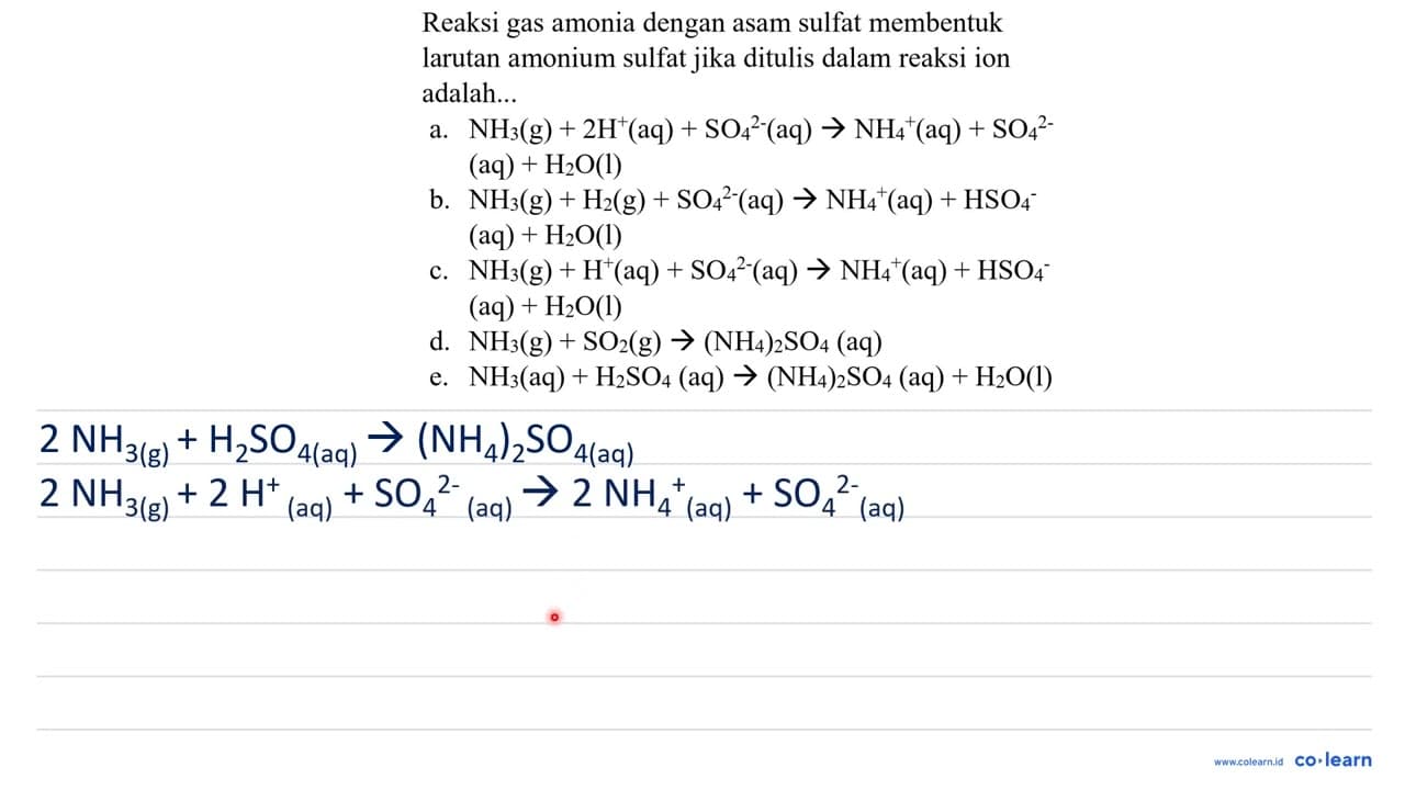 Reaksi gas amonia dengan asam sulfat membentuk larutan