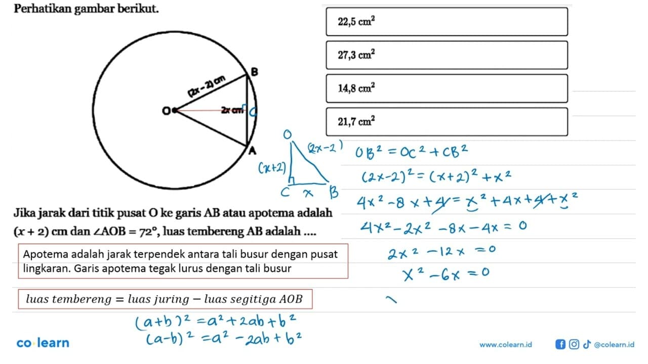 Perhatikan gambar berikut. O (2x-2) cm B 2x cm A Jika jarak