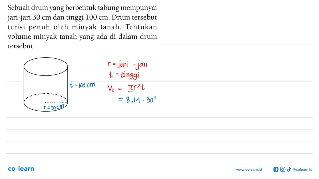 Sebuah drum yang berbentuk tabung mempunyai jari-jari 30 cm