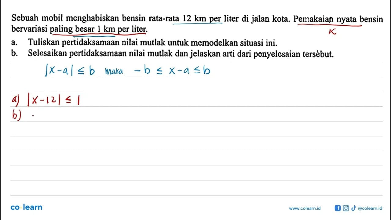 Sebuah mobil menghabiskan bensin rata-rata 12 km per liter